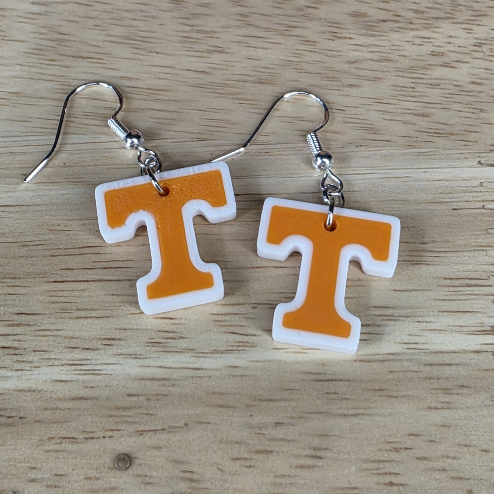 Orange and White T-Shaped Earrings